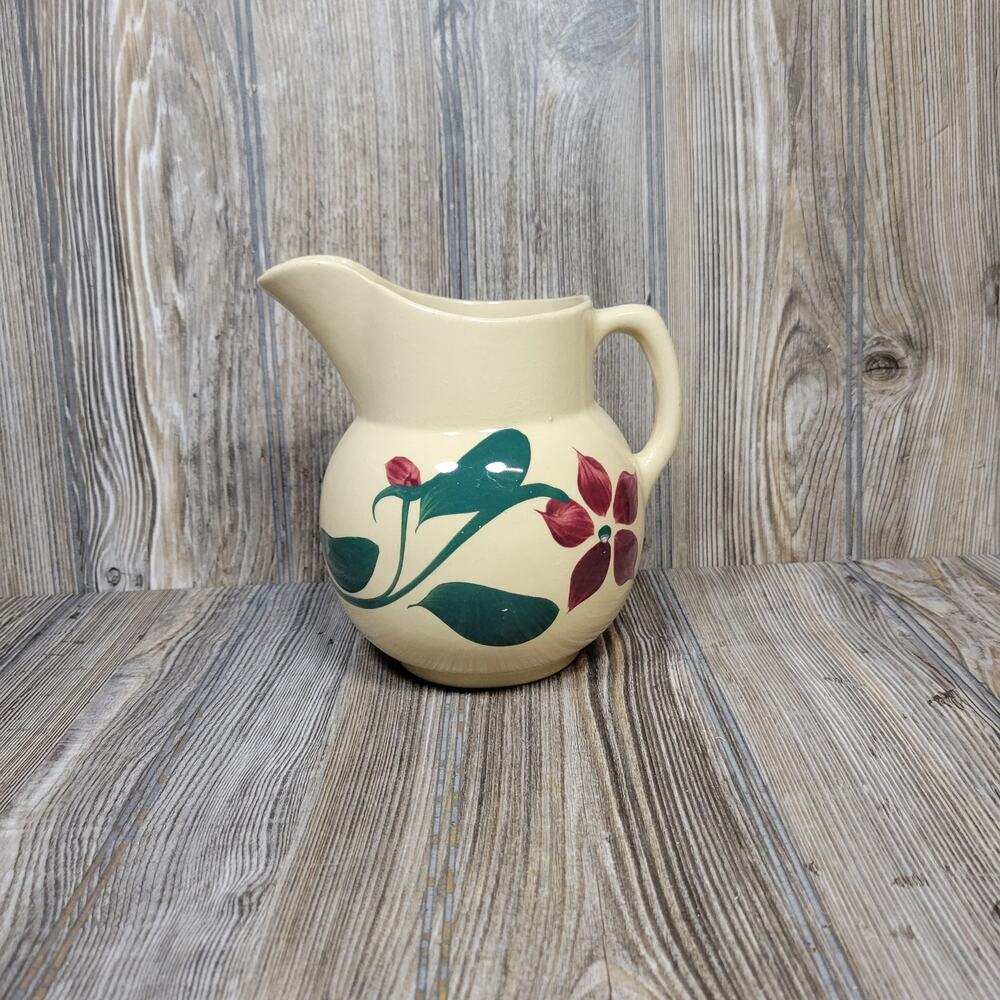 Vintage Watt Pottery Starflower Pitcher 16 Yellow Ware Ceramic Milk Jug 6 Inch